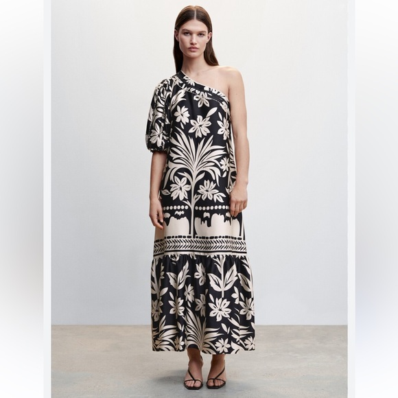 mango one shoulder maxi dress Mango One-Shoulder Flared Maxi Dress In Brown - 30% Off